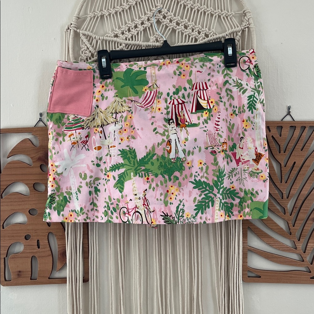 Pink Tropical Print Retro Vintage Mini Skirt Skort